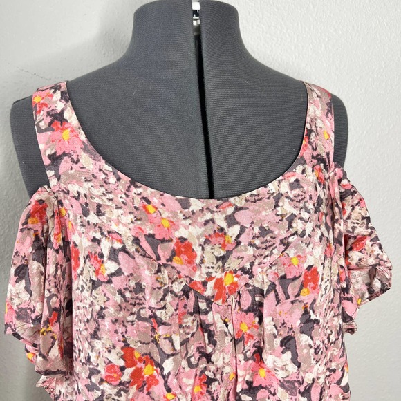 Anthropologie Maeve Hana Pink Floral Cold Shoulder Blouse Women's Size Small S - Picture 4 of 11